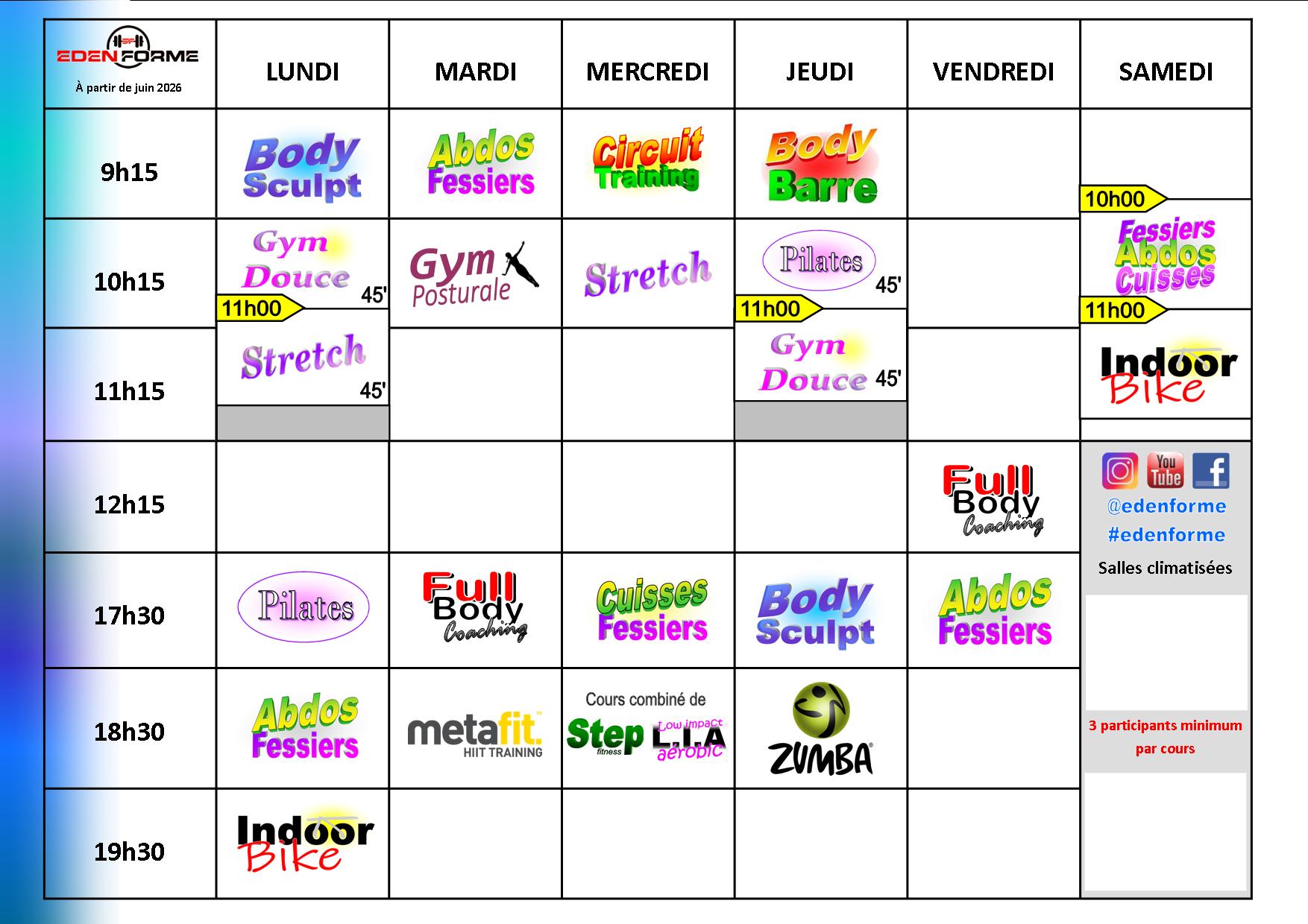 Planning Juin 2026 Planning Eden Forme Fitness Le Beausset Depuis Juin 2026